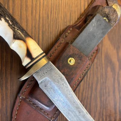 LOT 92: Schrade 153UH Uncle Henry Knife w/ Leather belt sheath & whetstone