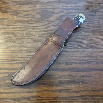 LOT 92: Schrade 153UH Uncle Henry Knife w/ Leather belt sheath & whetstone