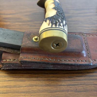 LOT 92: Schrade 153UH Uncle Henry Knife w/ Leather belt sheath & whetstone