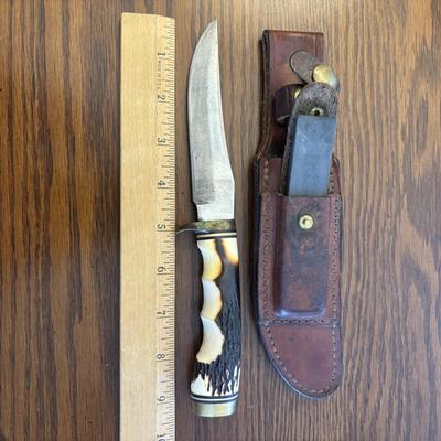 LOT 92: Schrade 153UH Uncle Henry Knife w/ Leather belt sheath & whetstone