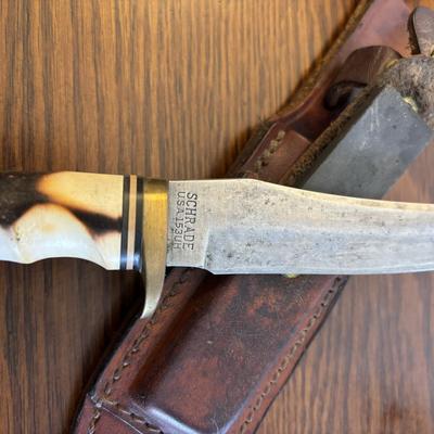 LOT 92: Schrade 153UH Uncle Henry Knife w/ Leather belt sheath & whetstone