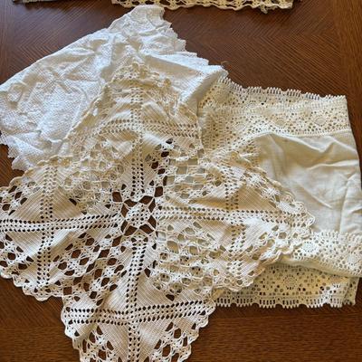 LOT 95: Basket of Crocheted Doilies & Tablecloths