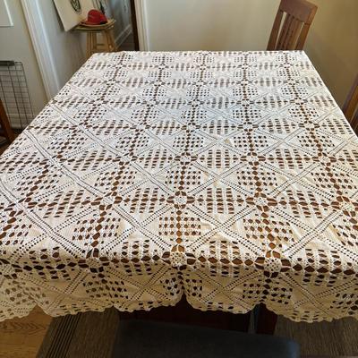 LOT 95: Basket of Crocheted Doilies & Tablecloths