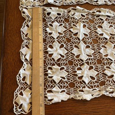 LOT 96: Unique Standing Mirror, Vintage Doilies, Hurricane/Oil Lamps, Crystal Vase & Floral Trinket Dish