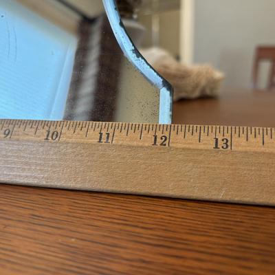 LOT 96: Unique Standing Mirror, Vintage Doilies, Hurricane/Oil Lamps, Crystal Vase & Floral Trinket Dish