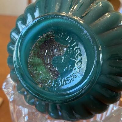 LOT 96: Unique Standing Mirror, Vintage Doilies, Hurricane/Oil Lamps, Crystal Vase & Floral Trinket Dish