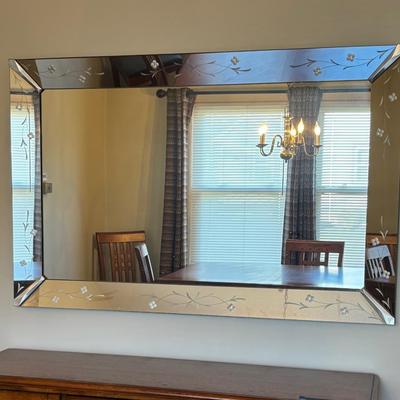 LOT 99: Floral Etched Wall Mirror w/Beveled Edge