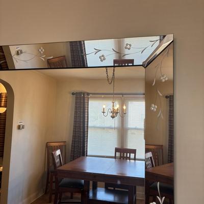 LOT 99: Floral Etched Wall Mirror w/Beveled Edge
