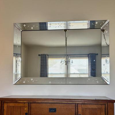 LOT 99: Floral Etched Wall Mirror w/Beveled Edge