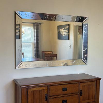 LOT 99: Floral Etched Wall Mirror w/Beveled Edge