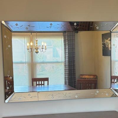 LOT 99: Floral Etched Wall Mirror w/Beveled Edge