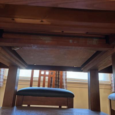 LOT 100 Mission Style Table & Chairs w/Hidden Extension & Bottom Storage Cabinet