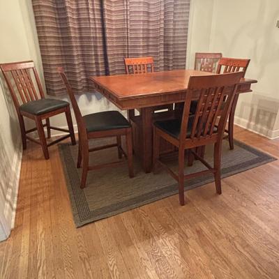 LOT 100 Mission Style Table & Chairs w/Hidden Extension & Bottom Storage Cabinet