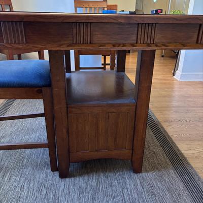 LOT 100 Mission Style Table & Chairs w/Hidden Extension & Bottom Storage Cabinet