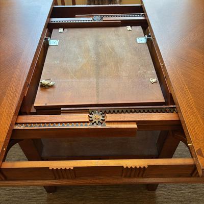 LOT 100 Mission Style Table & Chairs w/Hidden Extension & Bottom Storage Cabinet