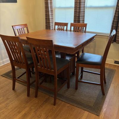 LOT 100 Mission Style Table & Chairs w/Hidden Extension & Bottom Storage Cabinet