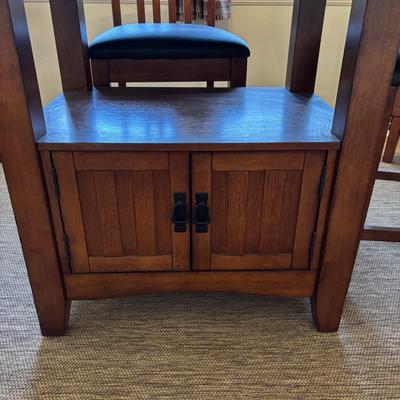 LOT 100 Mission Style Table & Chairs w/Hidden Extension & Bottom Storage Cabinet