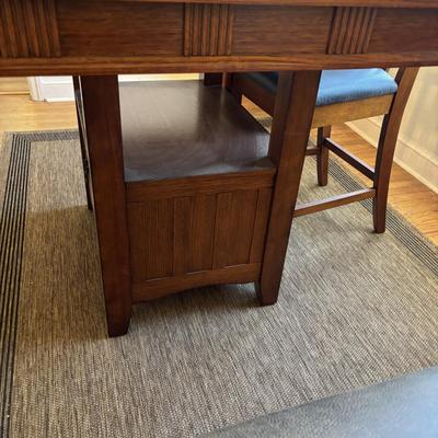 LOT 100 Mission Style Table & Chairs w/Hidden Extension & Bottom Storage Cabinet