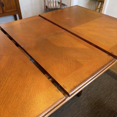 LOT 100 Mission Style Table & Chairs w/Hidden Extension & Bottom Storage Cabinet