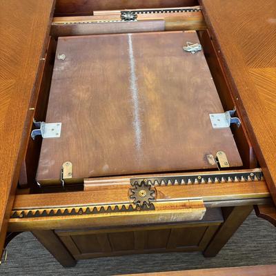 LOT 100 Mission Style Table & Chairs w/Hidden Extension & Bottom Storage Cabinet