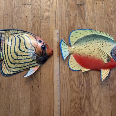 LOT 500: Home Decor Collection: Fish Wall Art, Wooden Model Pirate Ship, White Storage Cabinet, Framed Wall Art, Metal Pillar Candle Holders