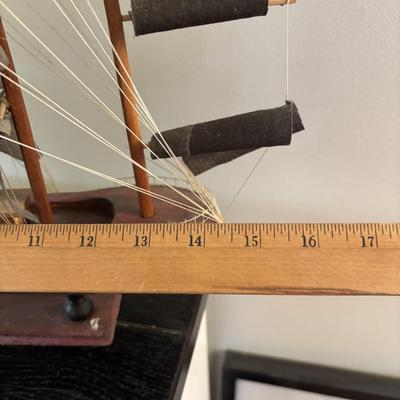 LOT 500: Home Decor Collection: Fish Wall Art, Wooden Model Pirate Ship, White Storage Cabinet, Framed Wall Art, Metal Pillar Candle Holders