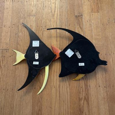 LOT 500: Home Decor Collection: Fish Wall Art, Wooden Model Pirate Ship, White Storage Cabinet, Framed Wall Art, Metal Pillar Candle Holders