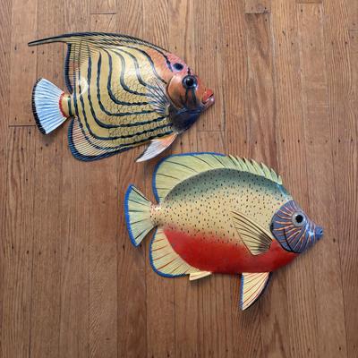 LOT 500: Home Decor Collection: Fish Wall Art, Wooden Model Pirate Ship, White Storage Cabinet, Framed Wall Art, Metal Pillar Candle Holders