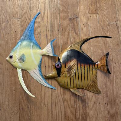 LOT 500: Home Decor Collection: Fish Wall Art, Wooden Model Pirate Ship, White Storage Cabinet, Framed Wall Art, Metal Pillar Candle Holders