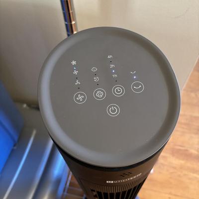 LOT 101: Metal Garment Rack on Wheels, Rubber Maid Storage Tote, Sterilite Footlocker on Wheels & Intertek Tower Fan