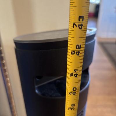 LOT 101: Metal Garment Rack on Wheels, Rubber Maid Storage Tote, Sterilite Footlocker on Wheels & Intertek Tower Fan