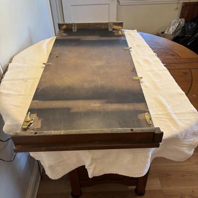 LOT 106: Round Pub Style table w/2 Wooden Stools