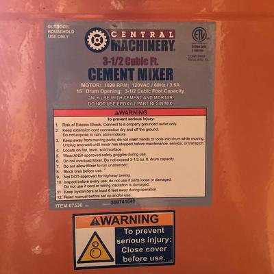 LOT 110: Central Machinery 3-1/2 Cubic Ft Rolling Cement Mixer