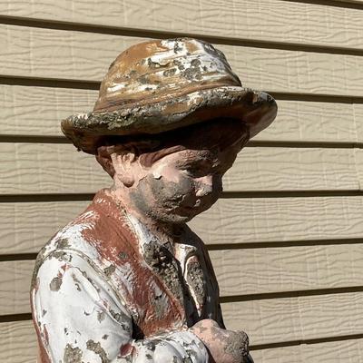 LOT 112: Vintage Concrete Boy Fishing Statue