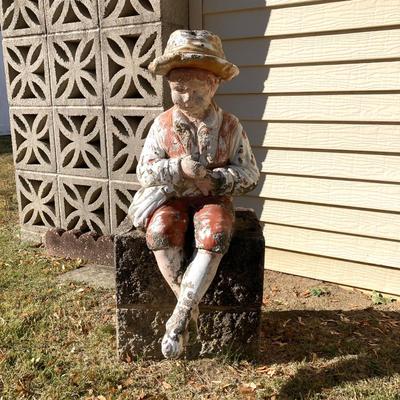 LOT 112: Vintage Concrete Boy Fishing Statue