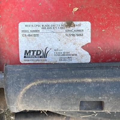 LOT 114: Yard Machines MTD Gas Powered Self Propelled Lawn Mower Model No. 12A-464T020 with Bag