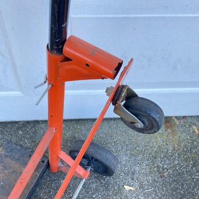 LOT 116: Pair of Task Force Adjustable Height Metal Sawhorses and Rolling Hand Truck / Dolly