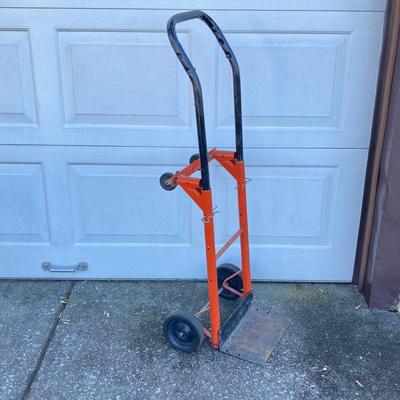 LOT 116: Pair of Task Force Adjustable Height Metal Sawhorses and Rolling Hand Truck / Dolly