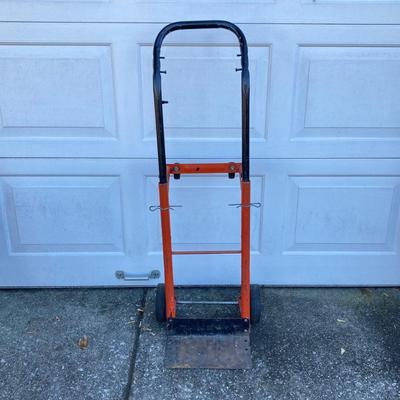 LOT 116: Pair of Task Force Adjustable Height Metal Sawhorses and Rolling Hand Truck / Dolly