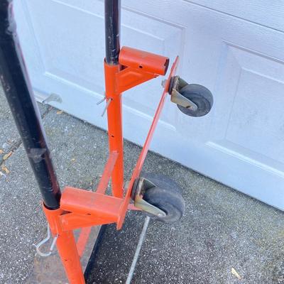 LOT 116: Pair of Task Force Adjustable Height Metal Sawhorses and Rolling Hand Truck / Dolly