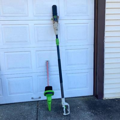 LOT 117: Poulon Electric Powered Pole / Trim Saw and Poulon Hedge Trimmer Item 62630