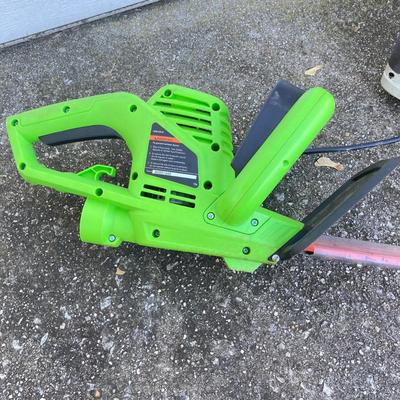 LOT 117: Poulon Electric Powered Pole / Trim Saw and Poulon Hedge Trimmer Item 62630