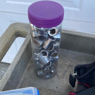 LOT 123: Rubbermaid Rolling Utility Cart with Large Collection of Tools