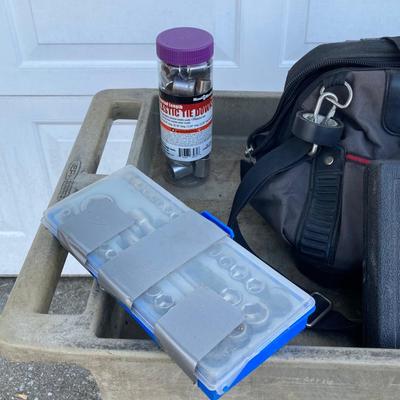 LOT 123: Rubbermaid Rolling Utility Cart with Large Collection of Tools