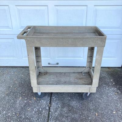 LOT 123: Rubbermaid Rolling Utility Cart with Large Collection of Tools