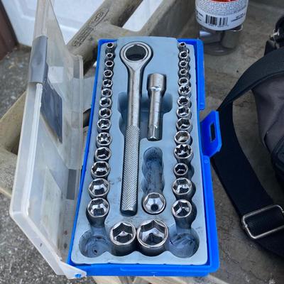 LOT 123: Rubbermaid Rolling Utility Cart with Large Collection of Tools