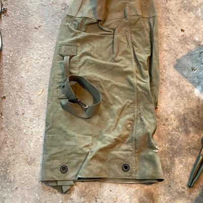 LOT 127: Military Collection - Olive Drab Green Bag, Ammo Box, Shovel, Camouflage Bag and Assorted Tools