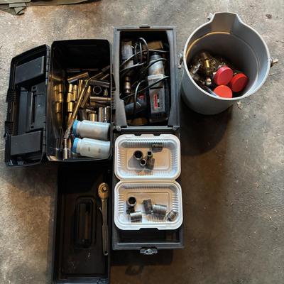 LOT 135: Garage Find Tools: Sockets, Rachets, Drill Bits, Impact Wrench (untested) & More
