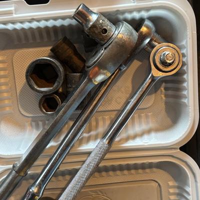 LOT 135: Garage Find Tools: Sockets, Rachets, Drill Bits, Impact Wrench (untested) & More