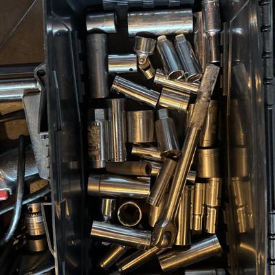 LOT 135: Garage Find Tools: Sockets, Rachets, Drill Bits, Impact Wrench (untested) & More